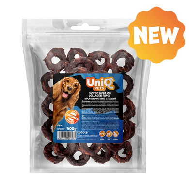 Ласощі для собак UniQ PETS М'ясо конини на колагенових кільцях 5 см UniQ PETS