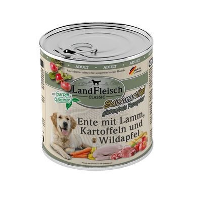 LandFleisch консервы для собак с ягненком, уткой, картофелем и диким яблоком LandFleisch