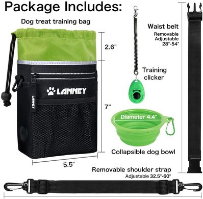 Сумка для вигулу і дресирувань LANNEY Dog Treat Pouch з клікером і мискою (Black with Green)