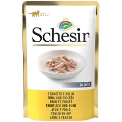 Натуральні консерви для котів Schesir Tuna and Chicken Тунець з курячим філе в желе Schesir