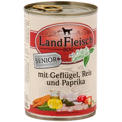 LandFleisch консервы для пожилых собак с домашней птицей, рисом и паприкой LandFleisch