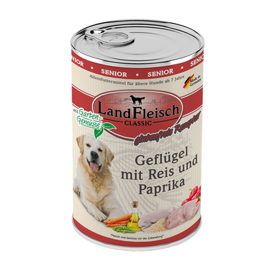 LandFleisch консервы для пожилых собак с домашней птицей, рисом и паприкой LandFleisch