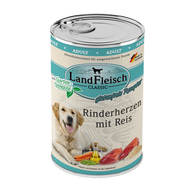 LandFleisch консервы для собак с говяжьим сердцем, рисом и свежими овощами LandFleisch