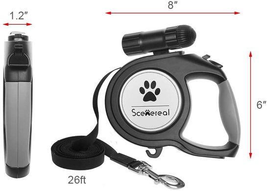 Сверхмощный выдвижной поводок для собак SCENEREAL с фонариком и диспенсером для пакетов