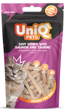 Ласощі для котів Uniq PETS CAT SNACKS MIMI м'які смужки з лососем та таурином UniQ PETS
