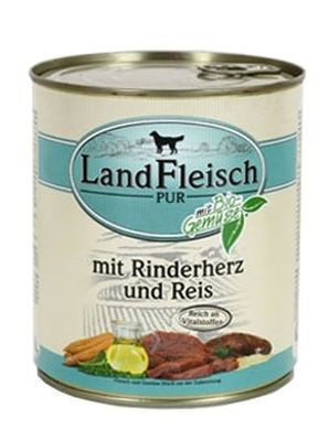 LandFleisch консервы для собак с говяжьим сердцем, рисом и свежими овощами LandFleisch