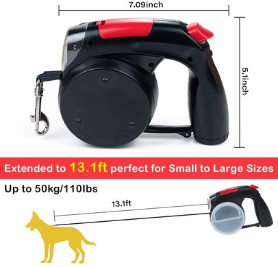 Выдвижной поводок для собак PetSoft с 2-мя съемными мисками, 4 метра