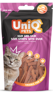 Ласощі для шкіри та шерсті котів Uniq PETS CAT SNACKS MIMI м'які смужки з качкою UniQ PETS