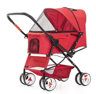 Складний візочок для домашніх тварин Pet Stroller with Storage Basket Red Derby