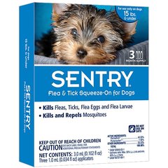 Капли SENTRY от блох, клещей и комаров для собак до 7 кг SENTRY