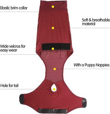 Гігієнічні труси/комбінезон для собак WanTalk Full Body Dog Diaper, Wine Red Wan talk