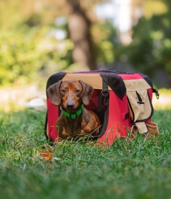 М'яка клітка для собак SENFUL Pet Soft Crate з флісовим килимком та чохлом, червоно-бежева SENFUL