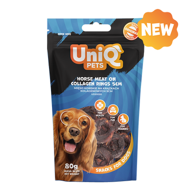 Ласощі для собак UniQ PETS М'ясо конини на колагенових кільцях 5 см UniQ PETS