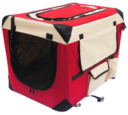 М'яка клітка для собак SENFUL Pet Soft Crate з флісовим килимком та чохлом, червоно-бежева SENFUL