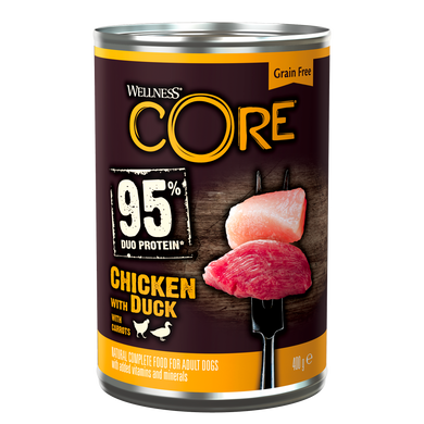 Консерви для собак Wellness CORE 95% Duo Protein Chicken with Duck with Carrots з куркою та качкою Wellness CORE
