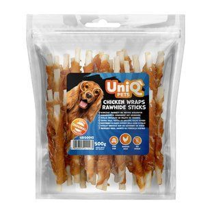 Ласощі для собак UniQ PETS Курка на паличках з сиром'ятної шкіри 500 г UniQ PETS