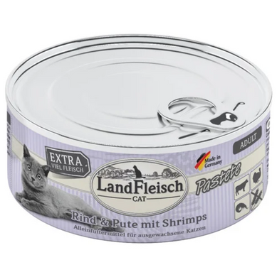LandFleisch паштет для котов из говядины, индейки и креветок LandFleisch
