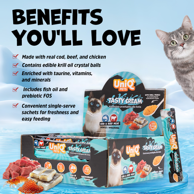 Кремовое лакомство для кошек UNIQ PETS Bubble Cream со сливочным вкусом трески и говядины с крилем UniQ PETS