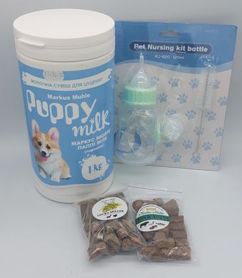 Набір для годування цуценят: Молочна суміш Markus-Muhle Puppy Milk + пляшечка Pet Nursing Bottle Kit