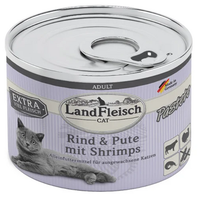 LandFleisch паштет для котів з яловичини, індички і креветок LandFleisch