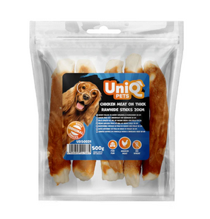 Ласощі для собак UniQ PETS Куряче м'ясо на товстих шкіряних стіках 20 см 500 г UniQ PETS