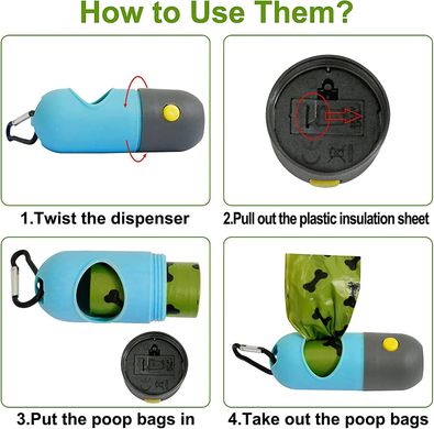 Диспенсер для пакетов с фонариком Dog Poop Bag Holder with Flash Light (1 рулон пакетов в комплекте) Derby