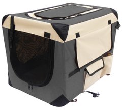 М'яка клітка для собак SENFUL Pet Soft Crate з флісовим килимком та чохлом, сіро-бежева SENFUL