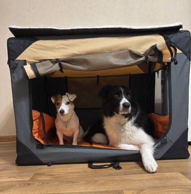 М'яка клітка для собак SENFUL Pet Soft Crate з флісовим килимком та чохлом, сіро-бежева SENFUL