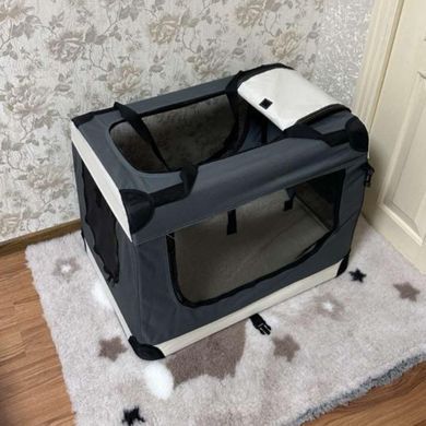 М'яка клітка для собак SENFUL Pet Soft Crate з флісовим килимком та чохлом, сіро-бежева SENFUL