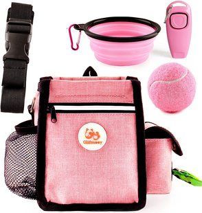 Набір Glifmeey Pink для вигулу і дресирувань собак: сумка, миска, клікер, м'яч