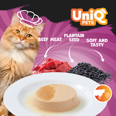 Вкусный паштет UNIQ PETS CAT WET FOOD ROYAL BEEF из говядины и семян подорожника UniQ PETS